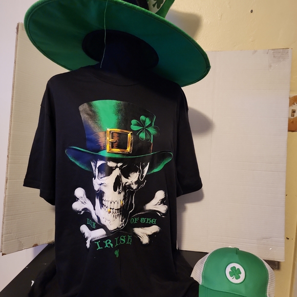 Black T-Shirt with Green Skull and Hat Design - Picture 7 of 11